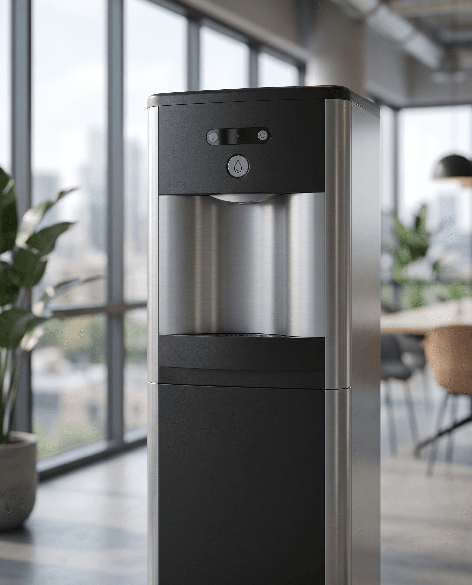 Bottleless water cooler in a commercial office breakroom